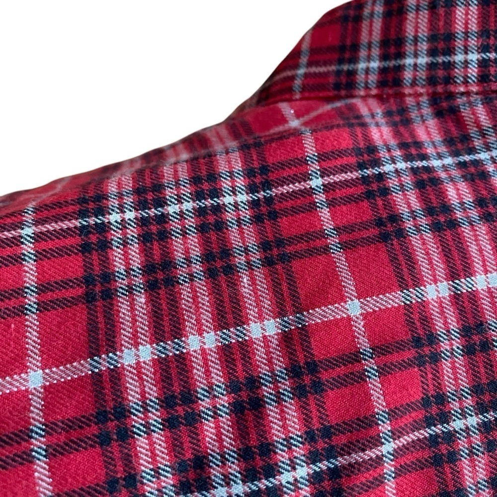 Lands’ End Plaid Flannel Popover Shirt Womens 12 Red Metallic Silver L - Picture 12 of 12